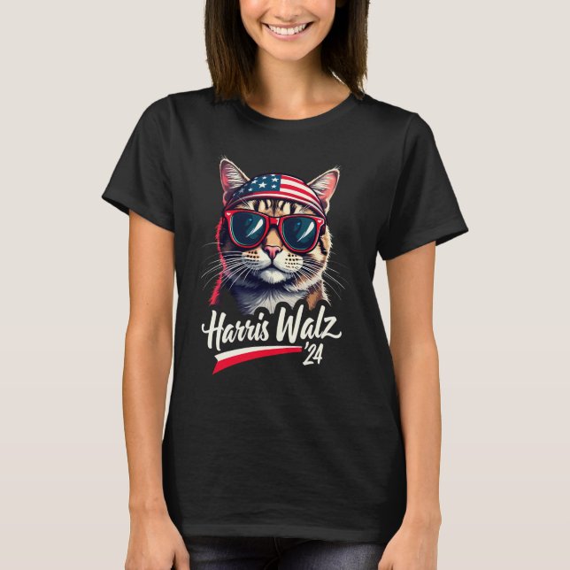 T-shirt Lady Ladies, chatte sans enfants, vote Harris Walz (Devant)