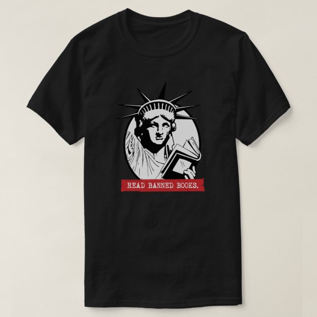 T-shirt Lady Liberty Lit Des Livres Interdits (Design devant)