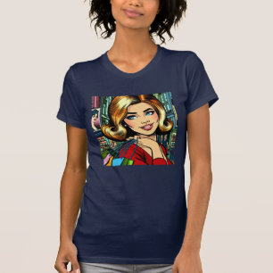 T-shirt Lady rétro avec des sacs à provisions milieu du si