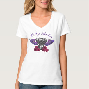 T-shirt Lady Rider Motocyclette Roses des ailes