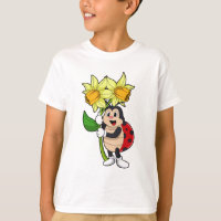 Ladybug avec jonquille de fleurs