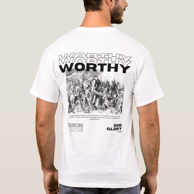 T-shirt L'agneau est digne de lettres noires (Dos)