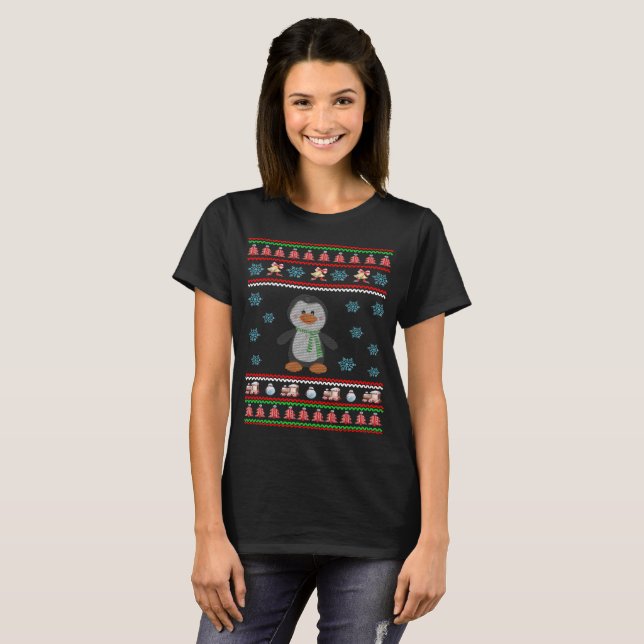 T-shirt laid de chandail de Noël de pingouin du (Devant entier)