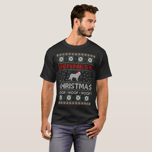 T-shirt laid de chandail de Woof de Noël de chien (Devant entier)