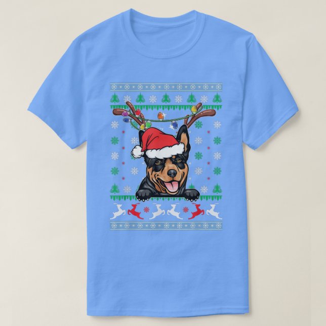 T-shirt Laid Noël australien Kelpie Reindeer Light Xm (Design devant)