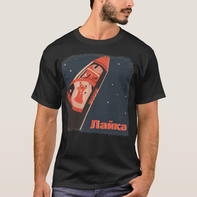 T-shirt Laika Space Dog Sur Le Navire Spoutnik Soviétique (Devant)