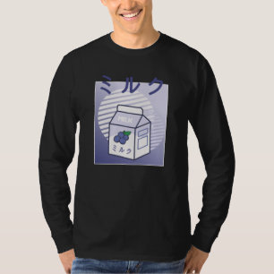 T-shirt Lait de bleuet japonais rétro de vache Kawaii