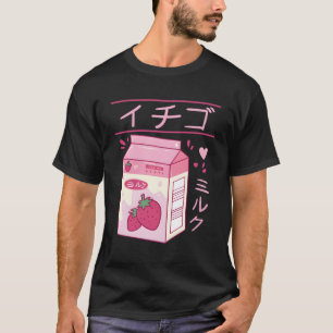 T-shirt Lait de fraise japonais Boisson Kawaii Kanji Vapor