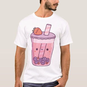 T-shirt Lait de fraise Kawaii Boba Tea