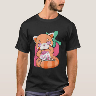 T-shirt Lait de fraise Panda rouge Chibi Anime Otaku Nu