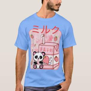 T-shirt Lait fraise Carton Retro 90s Cute Kawaii Panda