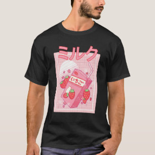 T-shirt Lait fraise Shake Carton rose japonais rétro