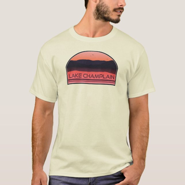 T-shirt Lake Champlain New York Vermont Red Sunrise (Devant)
