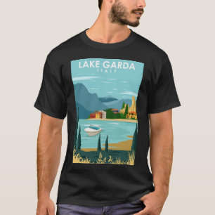 T-shirt Lake Garda Italie Vintage Minimal Rétro Travel Pos