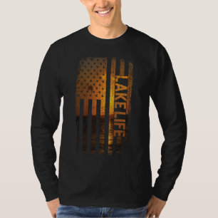 T-shirt Lake Life American Flag Dock Sunset Wakeboard Po