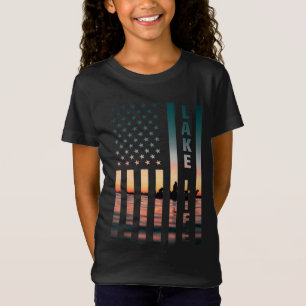 T-Shirt Lake Life Fishman Sunset American Flag Bass Fish
