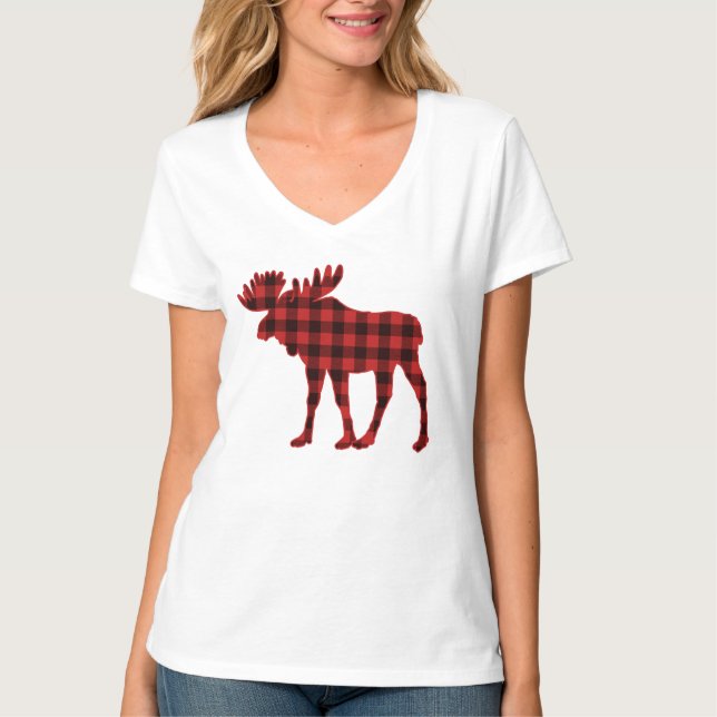 T-shirt Lamberjack Buffalo Plaid Check Christmas Moose (Devant)