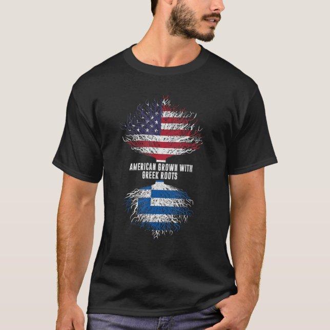 T-shirt L'Amérique grandit avec des racines grecques Drape (Devant)