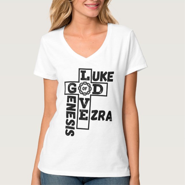 T-shirt L'Amour De Dieu Mot-De-Croix Biblique Femmes Cou-V (Devant)