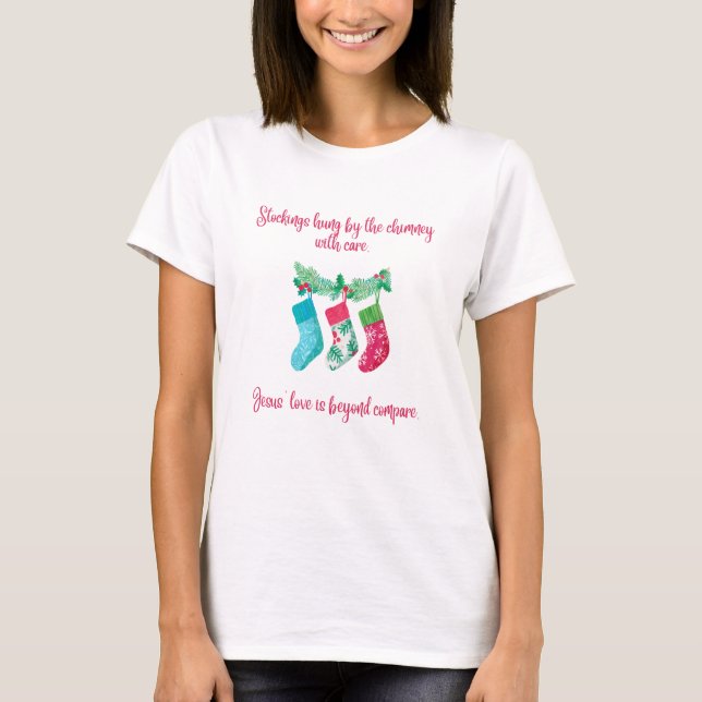T-shirt L'amour de Jésus est au-delà Comparer Noël de Noël (Devant)