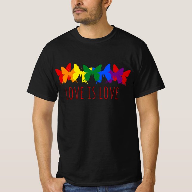 T-shirt L'amour est amour Papillon arc-en-ciel Noir (Devant)