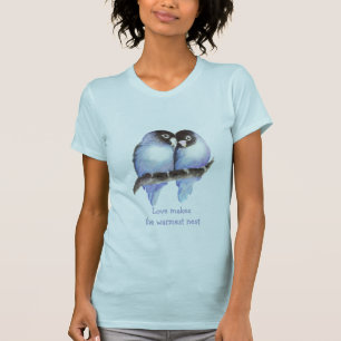 T-shirt L'amour fait le plus chaud Nest bleu Lovebirds, Bi