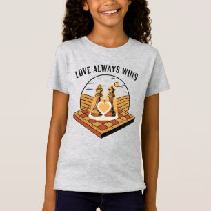 T-Shirt L'amour gagne toujours : Roi et Reine d'échecs vin
