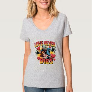 T-shirt L'amour ne meurt jamais - Rétro Pin-Up Horreur Zom