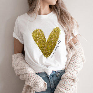 T-shirt L'amour n'échoue jamais Faux Glittery Gold Heart