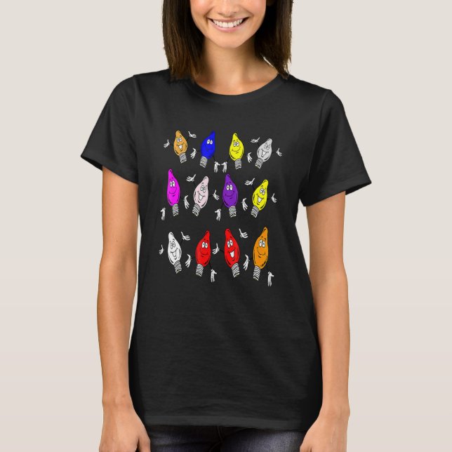 T-shirt Lampes d'arbre de Noël mignonnes ampoules multicol (Devant)