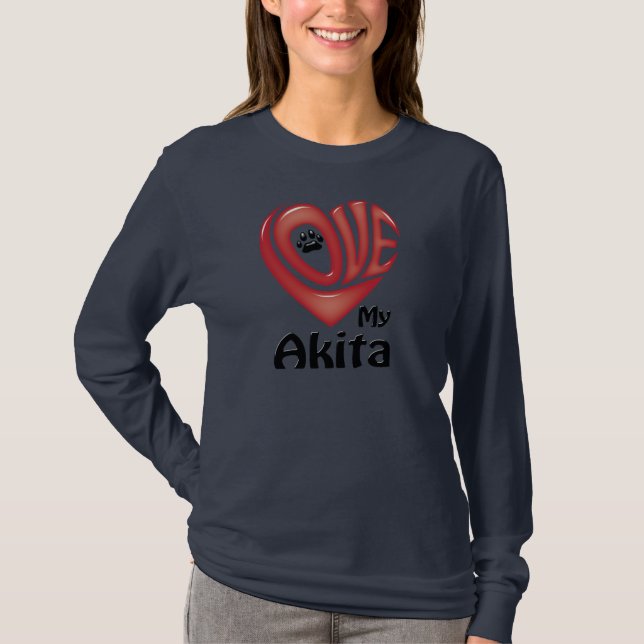 T - Shirt Lang-Hülse Frauen: Liebe mein Akita (Vorderseite)