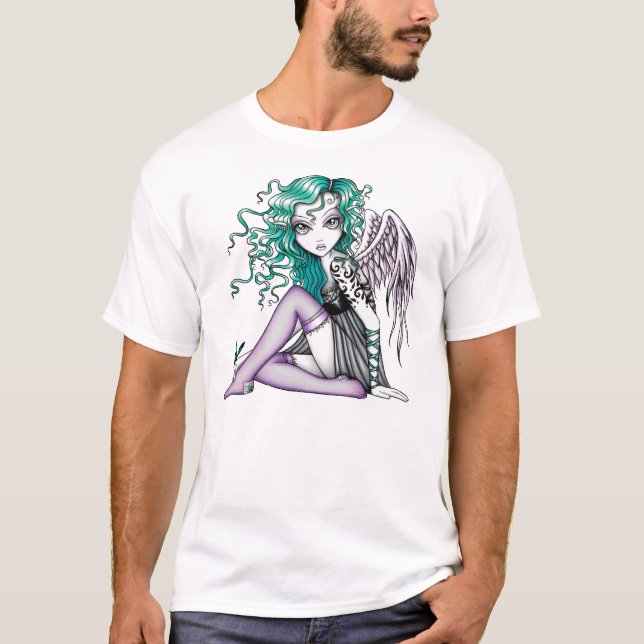 T-shirt L'ange violet de papillon de tatouage de Malory (Devant)