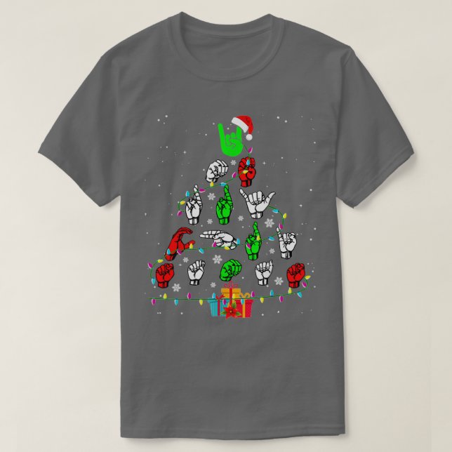 T-shirt Langue des signes Arbre de Noël Joyeux cadeaux de  (Design devant)