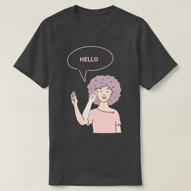 T-shirt Langue des signes du bonjour déficient auditif (Design devant)