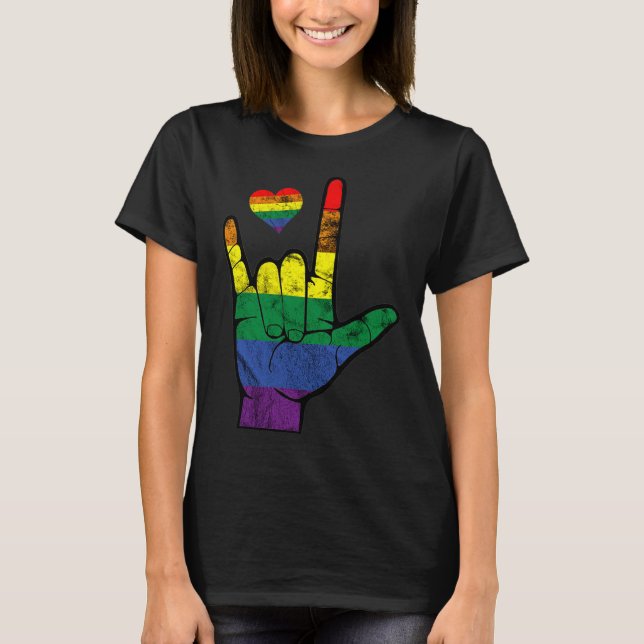 T-shirt Langues des signes gay pride ASL LGBT Sensibilisat (Devant)