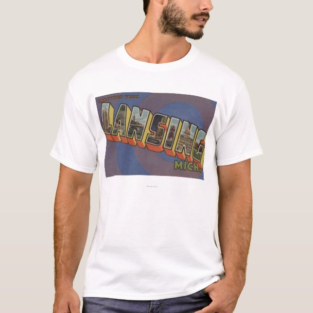 T-shirt Lansing, Michigan - grandes scènes de lettre (Devant)