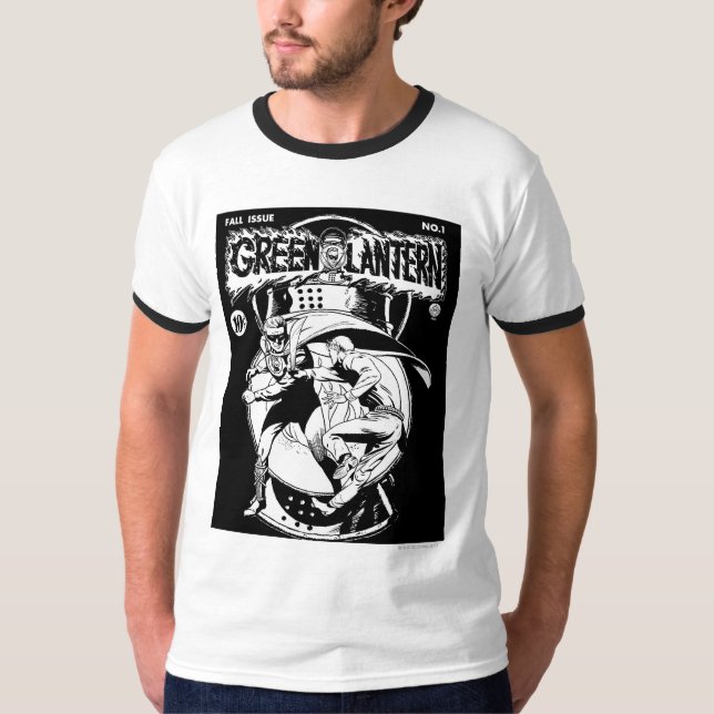 T-shirt Lanterne verte avec cape en combat, noir et blanc (Devant)