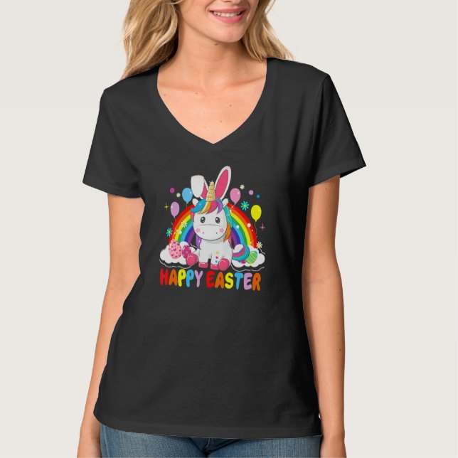 T-shirt Lapin Avec Oeufs Pâques Longue Manche Drôle Joyeux (Devant)