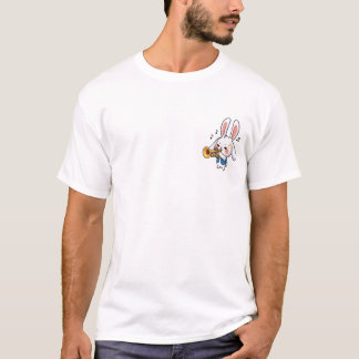 T-shirt Lapin Blanc de Dessin Animé Énergique Jouant de la