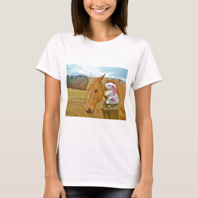 T-shirt Lapin blanc et cheval jaune blond (Devant)