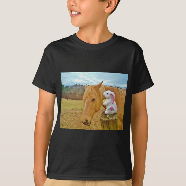 T-shirt Lapin blanc et cheval jaune blond (Devant)