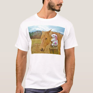 T-shirt Lapin blanc et cheval jaune blond