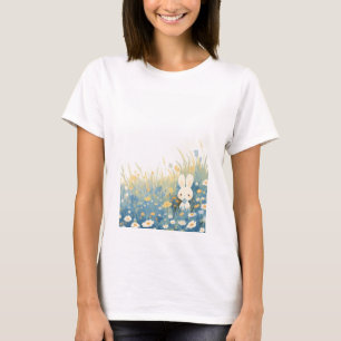 T-shirt Lapin blanc se cachant dans une prairie