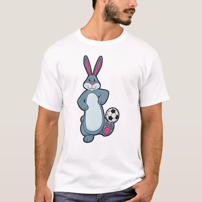 T-shirt Lapin comme joueur de football avec balle de footb (Devant)