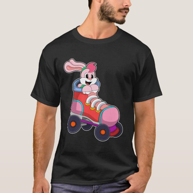 T-shirt Lapin comme Patineur Inline avec Patins Inline (Devant)