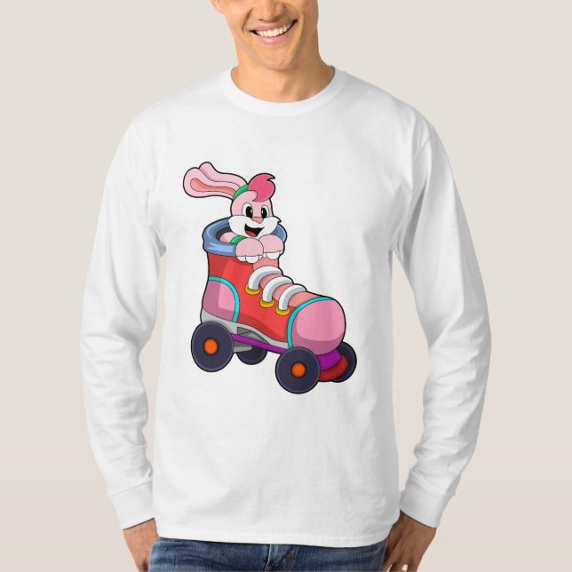 T-shirt Lapin comme Patineur Inline avec Patins Inline (Devant)