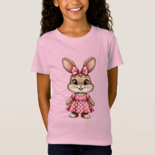 T-Shirt Lapin de dessin animé mignon habillé en robe à poi