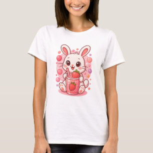 T-shirt Lapin de lait de fraise Kawaii - Joli lapin rose