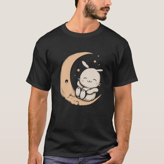 T-shirt Lapin De Lune Assis À Crescent Lune Pâques (Devant)