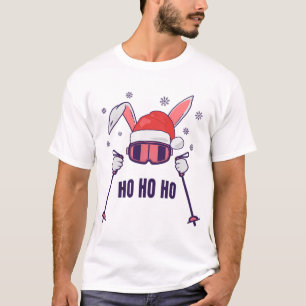 T-shirt Lapin de Noël skieur avec chapeau de Père Noël et